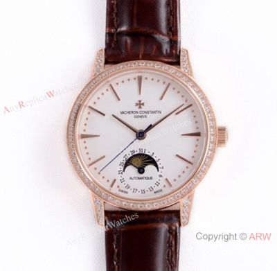 (VC) Vacheron Constantin Patrimony Moon Rose Gold Diamond Watch Swiss Replica